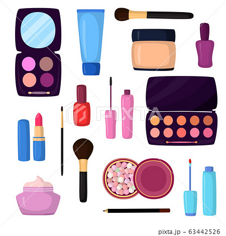 Cosmetic facial fashion woman beautiful makeup skin professional collection hand drawn vector illustration isolated on white. 63442526