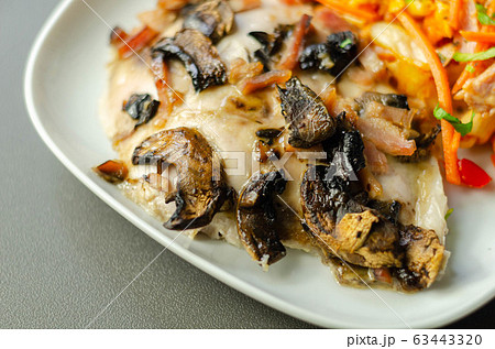 Chicken breast with sliced mushrooms, ham, in Chicken breast with sliced mushrooms, ham, in 63443320