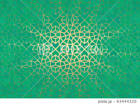 Abstract background with islamic ornament, arabic geometric texture. Golden lined tiled motif. 63444320
