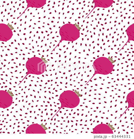 Red radish seamless pattern on dots background. Red radish seamless pattern on dots background. 63444331