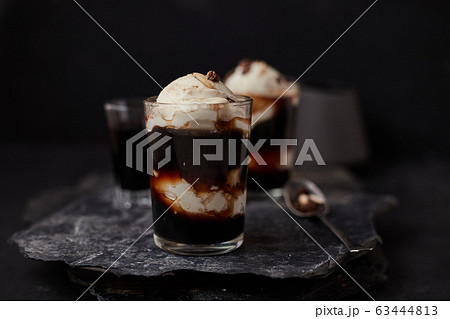 Iced coffee with vanilla ice cream. Iced coffee with vanilla ice cream. 63444813