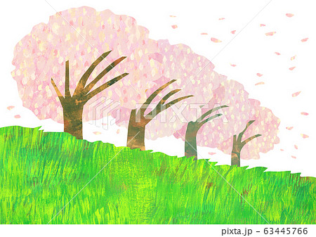 花びら舞う桜並木のイラストのイラスト素材