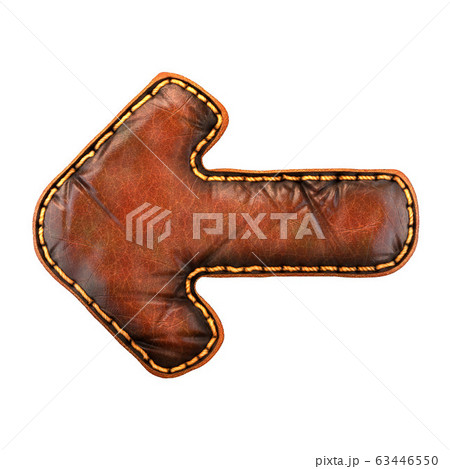 Symbol left arrow made of leather. 3D render font with skin texture isolated on white background. Symbol left arrow made of leather. 3D render font with skin texture isolated on white background. 63446550