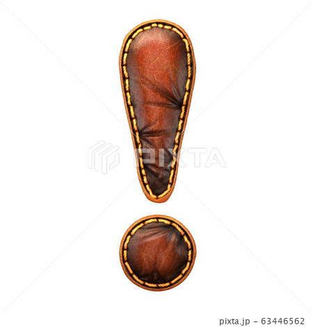 Symbol exclamation mark made of leather. 3D render font with skin texture isolated on white background. Symbol exclamation mark made of leather. 3D render font with skin texture isolated on white background. 63446562