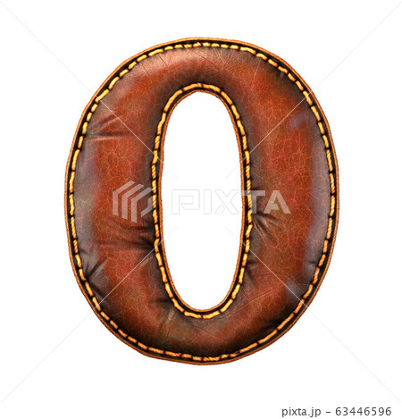 Number 0 made of leather. 3D render font with skin texture isolated on white background. 63446596