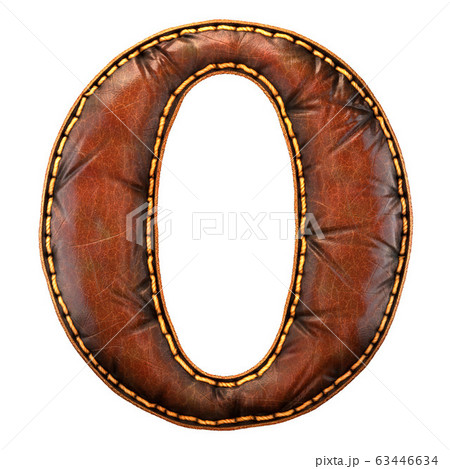 Leather letter O uppercase. 3D render font with skin texture isolated on white background. 63446634