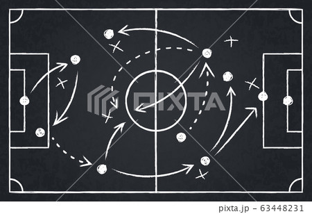 Chalk soccer strategy. Football team strategy and play tactic, soccer cup championship chalkboard game formation vector illustration set 63448231