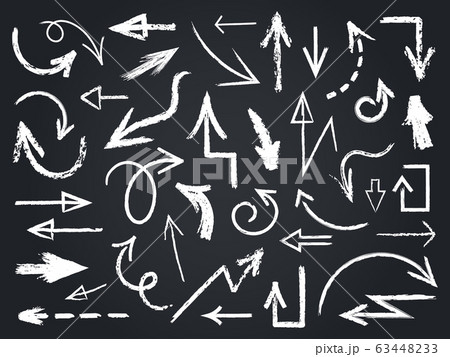 Chalk sketch arrow. Hand drawn chalk arrows, chalkboard graphic elements, chalk arrow signs on chalkboard isolated vector icons set 63448233