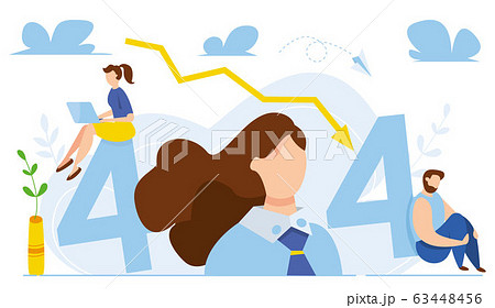 Modern vector illustration of 404 error. Page not found concept. Business concept of economic decline. Arrow to down. Disconnection from the internet. Sad people witout connection. 63448456