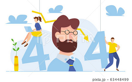 Modern vector illustration of 404 error. Page not found concept. Business concept of economic decline. Arrow to down. Disconnection from the internet. Sad people witout connection 63448499