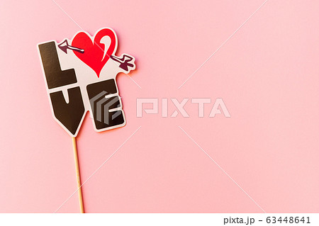 Photo booth props isolated on pink background. Top view. 63448641