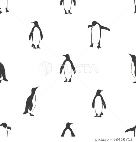 Seamless penguins pattern. Black and white vector background. 63450712