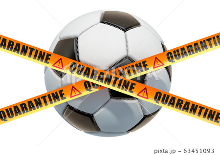 Soccer ball with caution barrier tape. Soccer ball with caution barrier tape. 63451093
