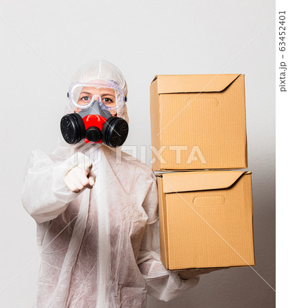 postman in protection suit and glasses with mask postman in protection suit and glasses with mask 63452401