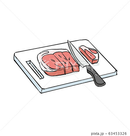 肉を切る 調理 イラスト 手描きのイラスト素材