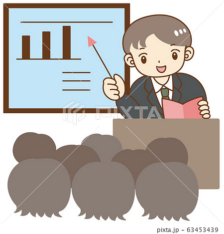 男性 スーツ セミナー 説明会 会議 講師 スクリーンのイラスト素材