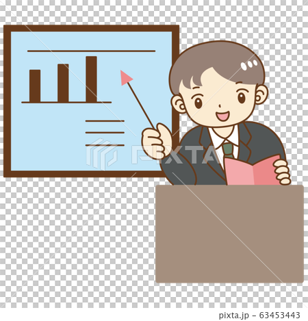 男性 スーツ セミナー 説明会 会議 講師 スクリーンのイラスト素材
