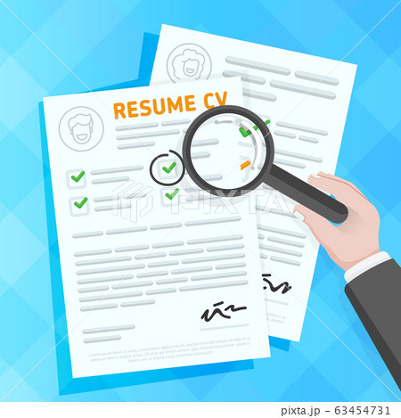 Hand examining resume forms 63454731