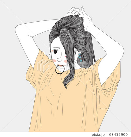 Woman tied her hairstyle in front of a... - Stock Illustration [63455900] -  PIXTA
