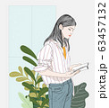 woman reading a favorite book while it was raining.Doodle art concept,illustration painting 63457132