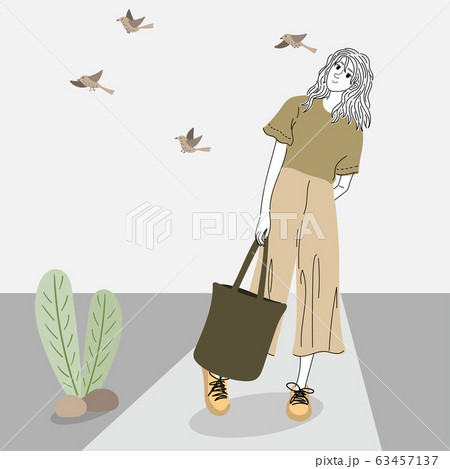 Woman shopping outdoors in a shop on the street.Doodle art concept,illustration painting 63457137