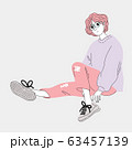 woman was dressed up in modern fashion and she sat on the cement floor in the open air.Doodle art concept,illustration painting 63457139
