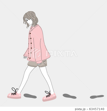 Woman walks outdoors in one of the cities and shadows her footprints.Doodle art concept,illustration painting Woman walks outdoors in one of the cities and shadows her footprints.Doodle art concept,illustration painting 63457140