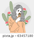 woman stood and ate ice cream at one of the public gardens in the city.Doodle art concept,illustration painting 63457180