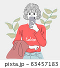 Illustration of a woman taking a selfie in the bathroom mirror.Doodle art concept,illustration painting 63457183