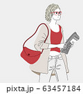 Women carrying newspapers and luggage in the outdoor courtyard.Doodle art concept,illustration painting 63457184