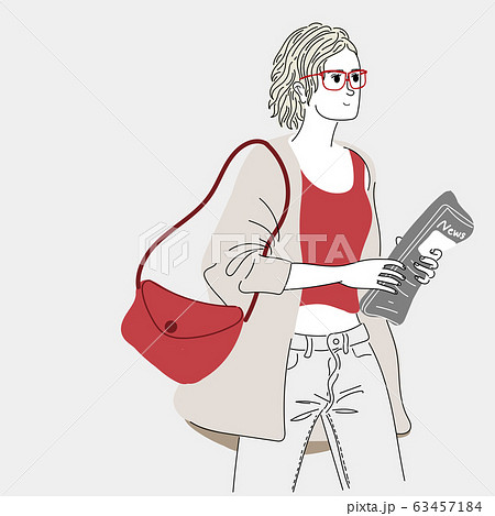 Women carrying newspapers and luggage in the outdoor courtyard.Doodle art concept,illustration painting 63457184