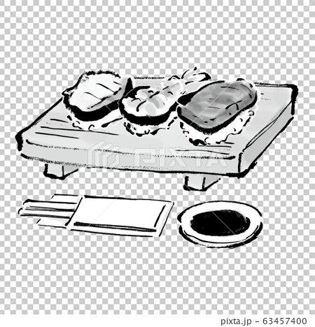 白黒 モノクロ 単色 イラスト素材 鮪 盛り合わせ まぐろ 食べ物 和食 料理 寿司 握り のイラスト素材