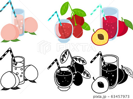 ピーチジュースとナツメジュースとスモモジュースの可愛いアイコンのイラスト素材