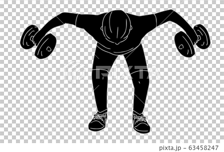 モノクロ人物素材 男性 トレーニング ダンベルトレーニングのイラスト素材