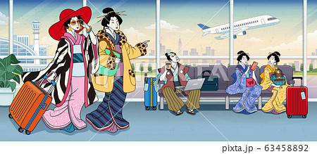 Ukiyo-e people in airport terminal 63458892