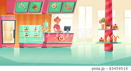 Bakery and candy shop interior with cashier 63459514