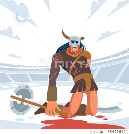 Giant Gladiator lost in gladiatorial combat. Vector isolated illustration. Flat cartoon style Giant Gladiator lost in gladiatorial combat. Vector isolated illustration. Flat cartoon style 63462692