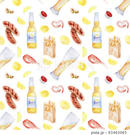watercolor seamless pattern, beer set for oktoberfest Sketch 63463065