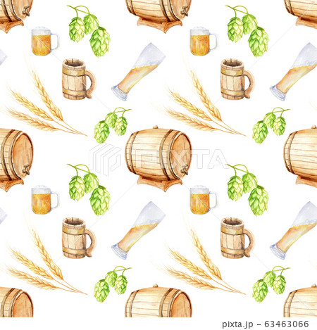 watercolor seamless pattern, beer set for oktoberfest Sketch 63463066
