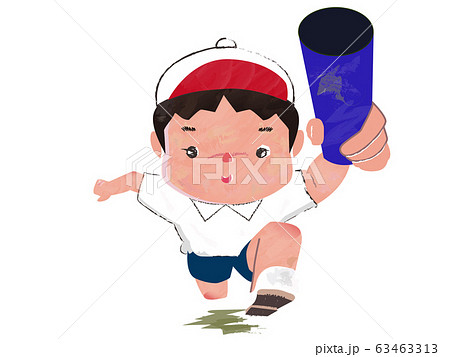 運動会 リレー バトン 青のイラスト素材