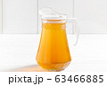 Glass jar of apple fruit drink on wooden table 63466885