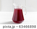 Glass jar of currants berry drink on wooden table 63466898
