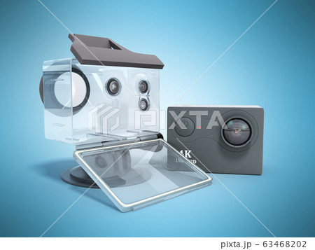 Camera Action Cam 3d render on a blue background 63468202