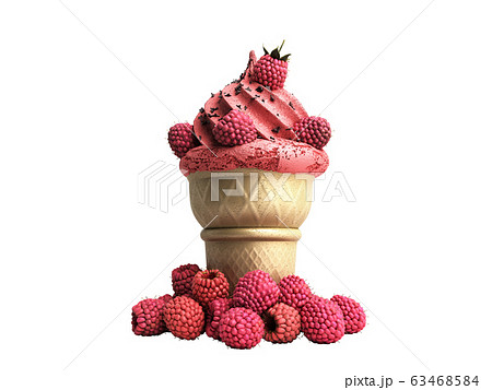 ice cream with raspberries and chocolate crumbs in 63468584