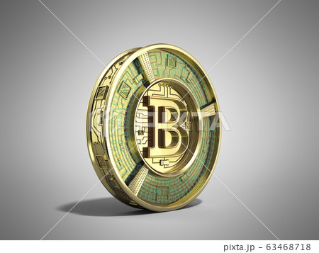 golden bitcoin 3d render on grey background 63468718