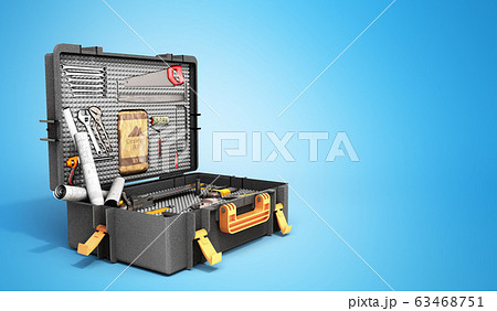 A set of tools in the case 3d render on blue 63468751