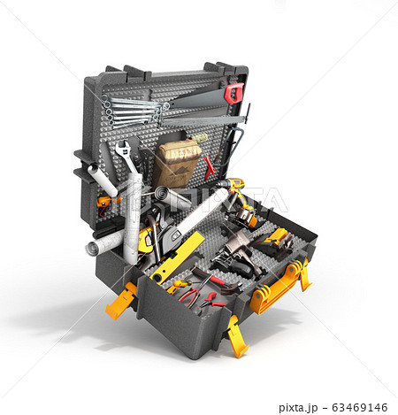 A set of tools in the case 3d render on white A set of tools in the case 3d render on white 63469146