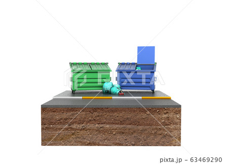 garbage cans on a piece of land 3d render on white garbage cans on a piece of land 3d render on white 63469290