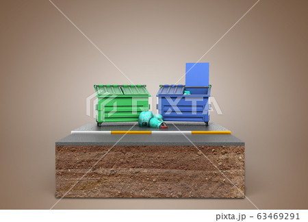 garbage cans on a piece of land 3d render on brown garbage cans on a piece of land 3d render on brown 63469291
