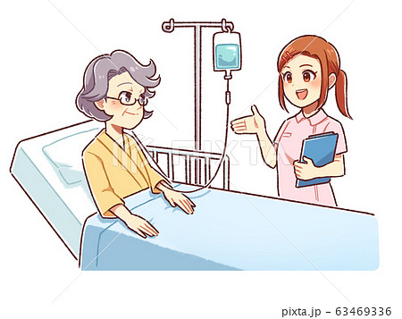 入院患者と看護師のイラスト素材